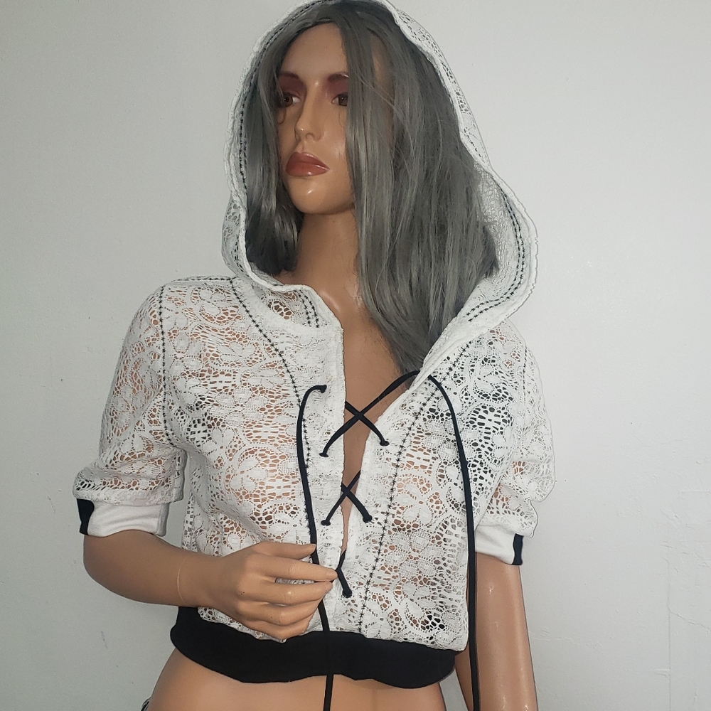 Women Sexy Lace Hoodie Crop top
